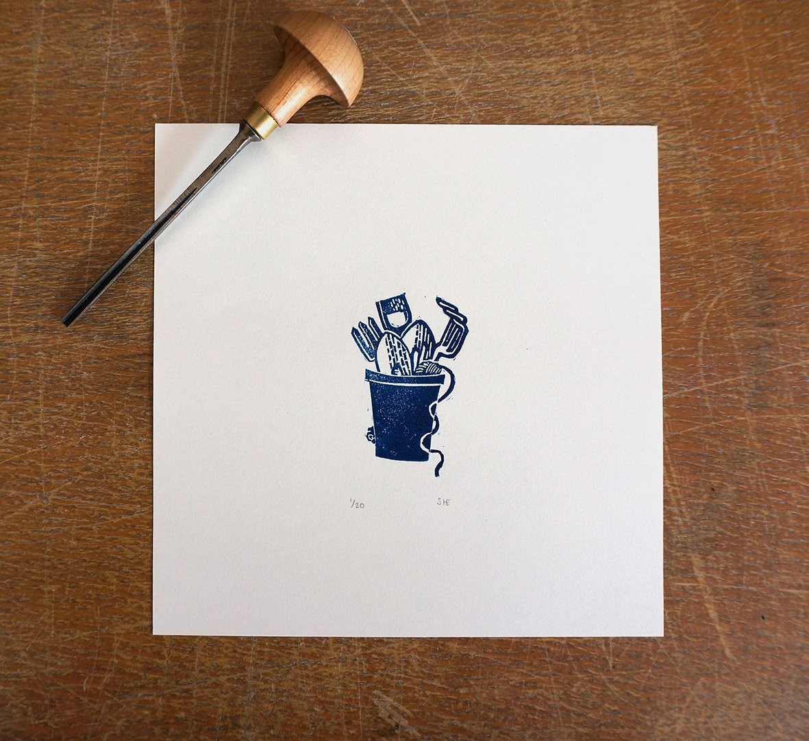 Image of 'Tool Pot' - Linocut Print