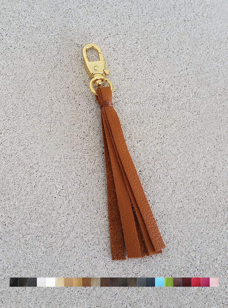 Image of Leather Zipper Pull / Mini Tassel Accessory / Handbag Tassel Charm - Choice of Leather Color