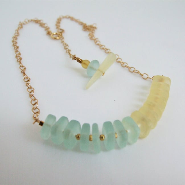 Pastel Yellow & Seafoam Sea Glass Necklace