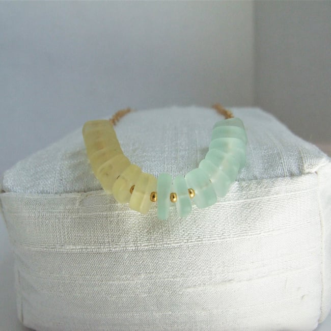 Pastel Yellow & Seafoam Sea Glass Necklace