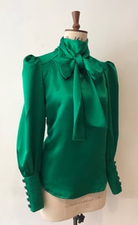 Image 2 of Deep cuff satin tie neck blouse