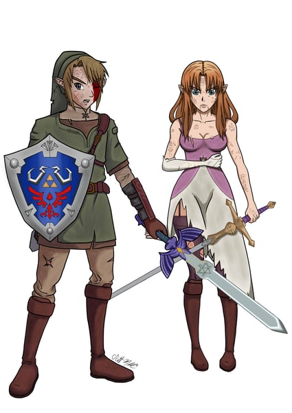 Image of Battle Damaged Link & Zelda (Twilight Princess)