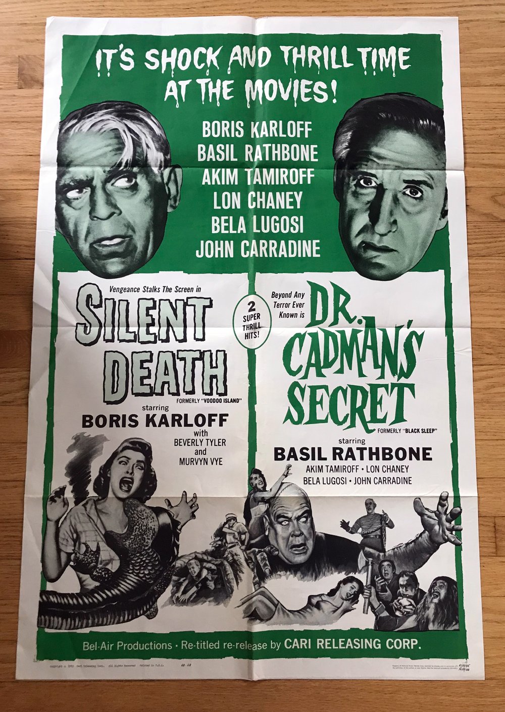 1963 SILENT DEATH/DR. CADMAN'S SECRET Original U.S. One Sheet Double Bill Movie Poster