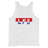 LFS DRIP LOGO WHITE TANK RED WHITE AND BLUE PRINT 