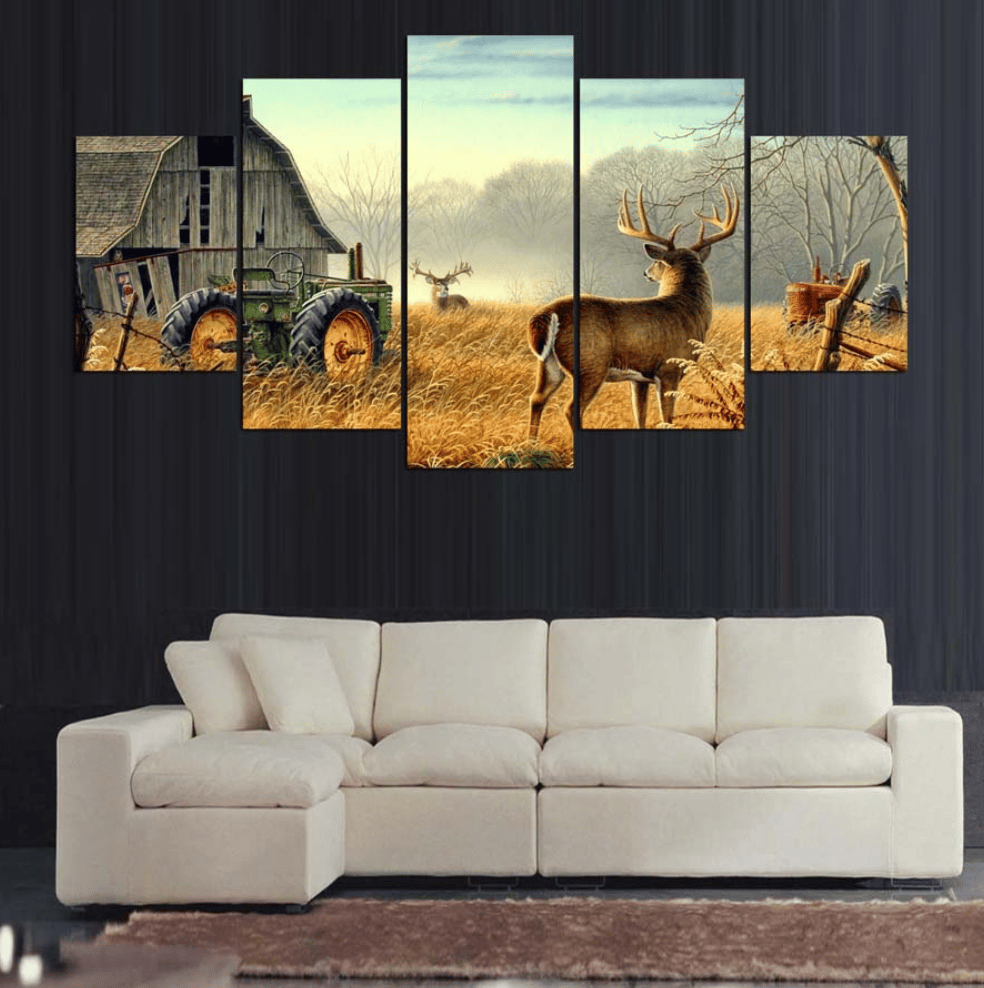 Image of "White Tail Barn" HD Prints Poster 5 Pieces Modular Canvas Wall Art Pictures Size 20x35 20x45 20x55 