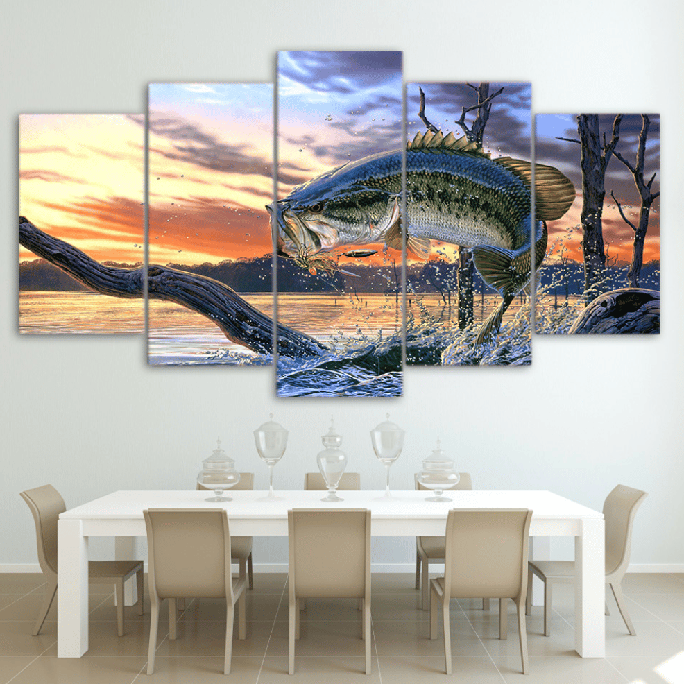 Image of HD Prints "Jumping Bass" Poster 5 Pieces (One Of A Kind) Size 20x35 20x45 20x55cm 