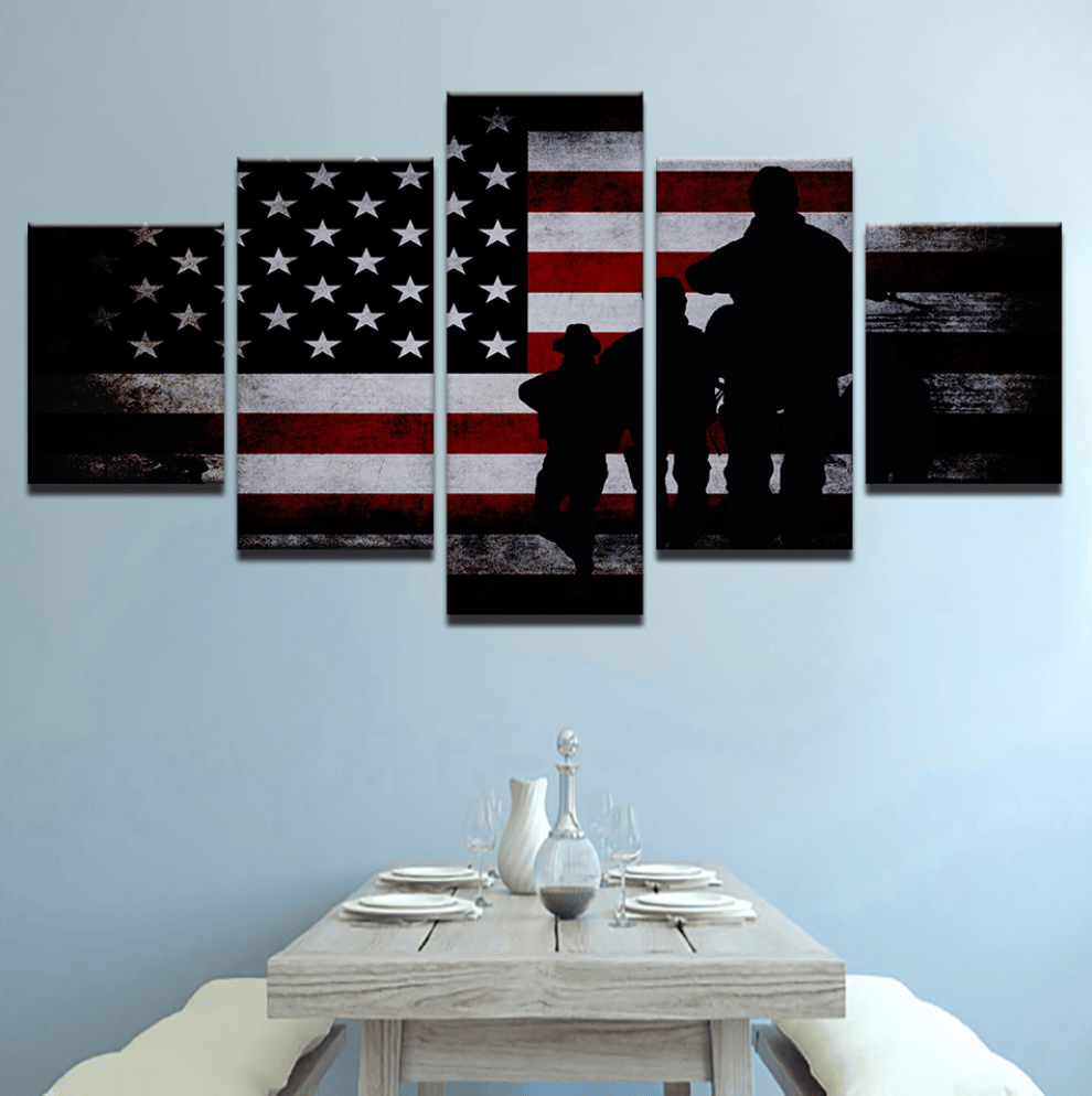 Image of  HD Prints "Abstract Soldiers" Posters 5 Pieces American Flag Paintings Size 20x35 20x45 20x55cm 
