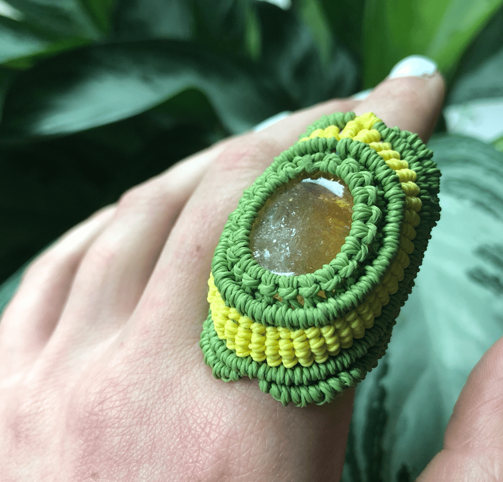 Image of “Queen Fae” Golden Citrine Macrame Ring (9.5-10.5)