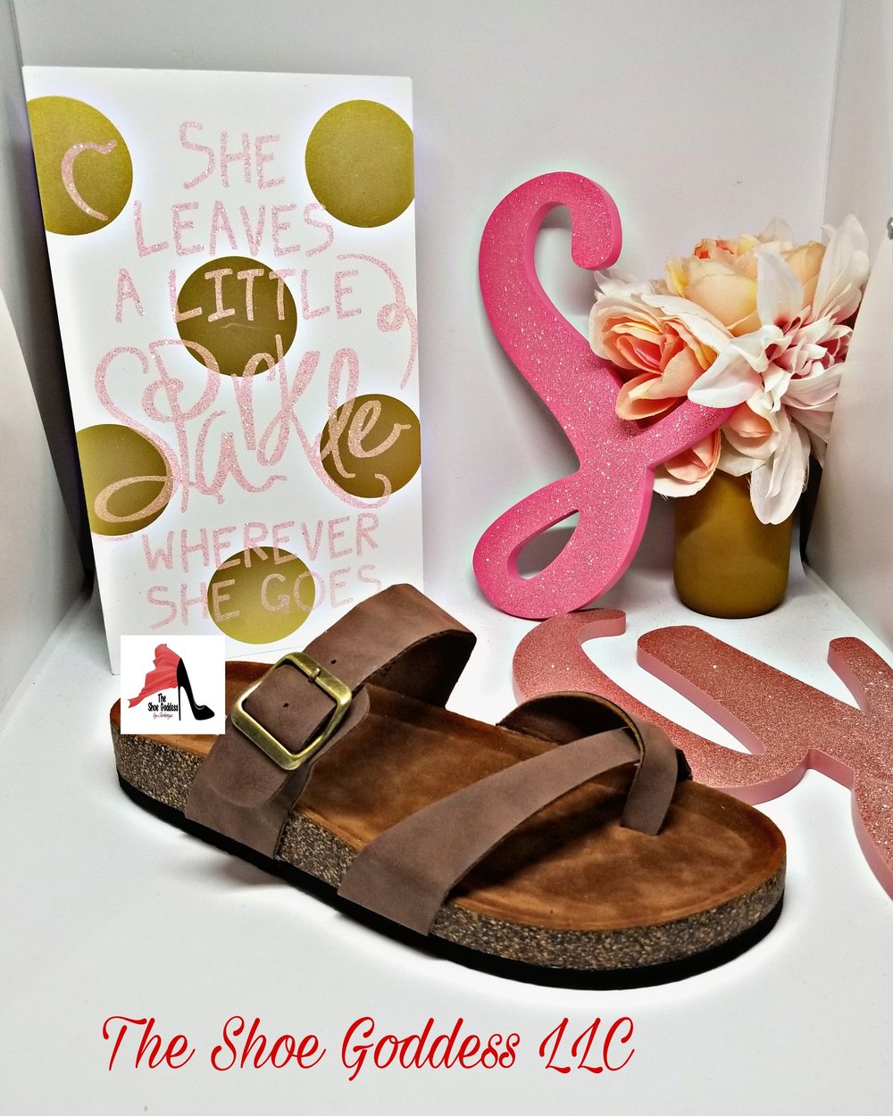 "Lulu" brown toe strap slide 