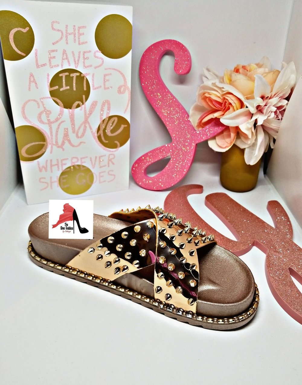 "Skylar" Rose Gold studded slides 