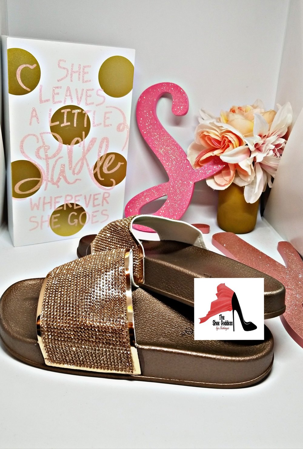 "Paula" Gold Rhinestone slides
