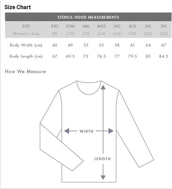 Image of Hoodie size chart