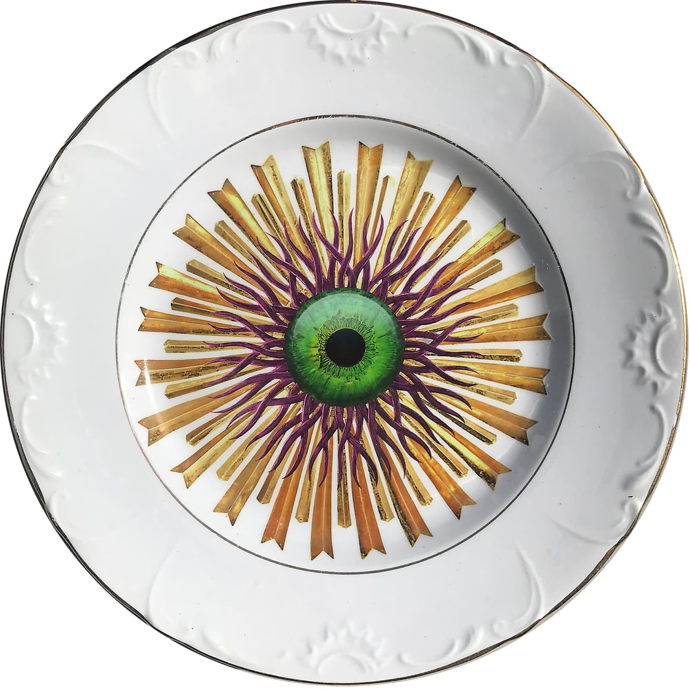 Image of Medusa Burst - Green Eye - Vintage Spanish Ceramic Plate - #0617
