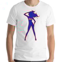 LFS LADIES SALUTE LOGO WHITE TEE RED AND BLUE PRINT
