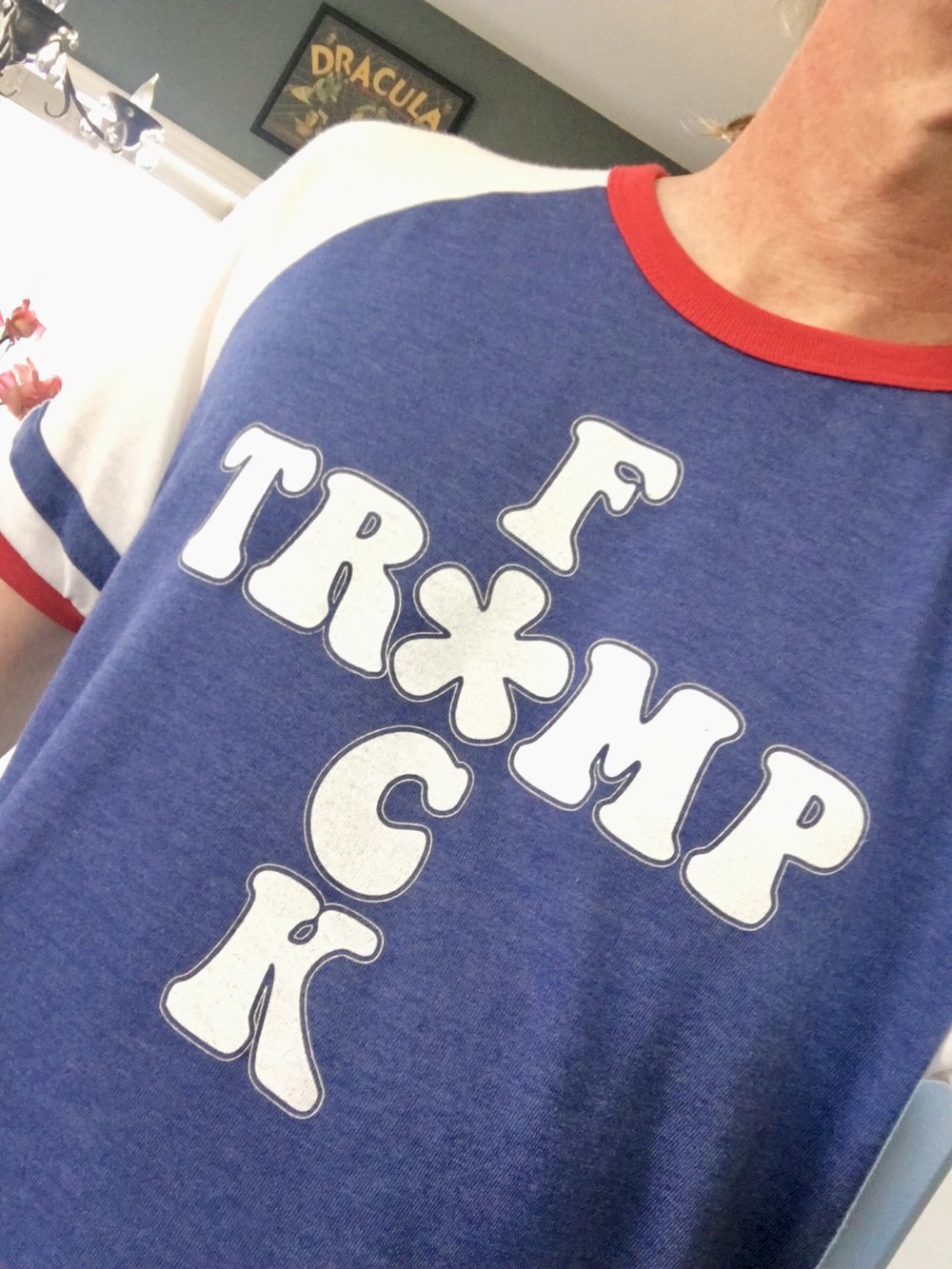 "F*CK TR*MP" Retro Red, White and Blue Jersey Tee