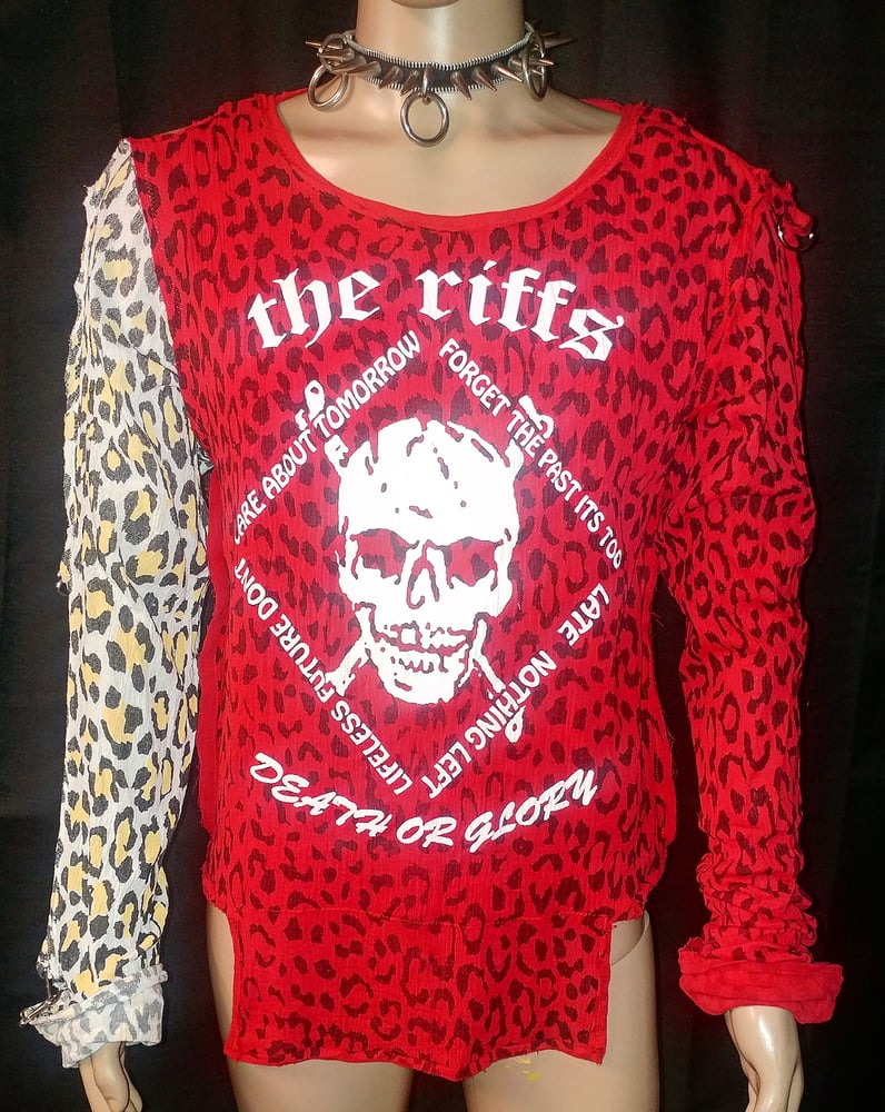 Image of The Riffs red leopard print bondage shirt