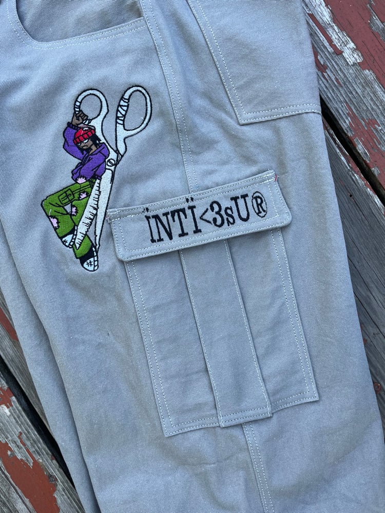 Image of grey denim signature jeans