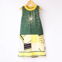 Image 1 of blackbird supply sparkler 6/7 green forest yellow patchwork dress
