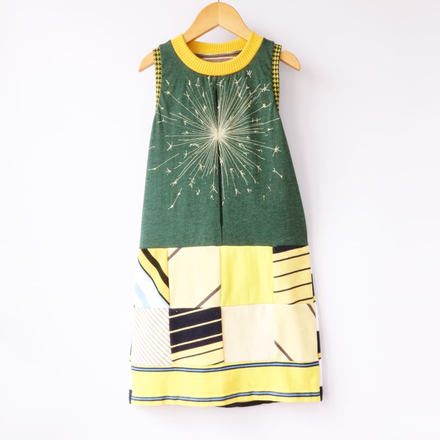 Image of blackbird supply sparkler 6/7 green forest yellow patchwork dress