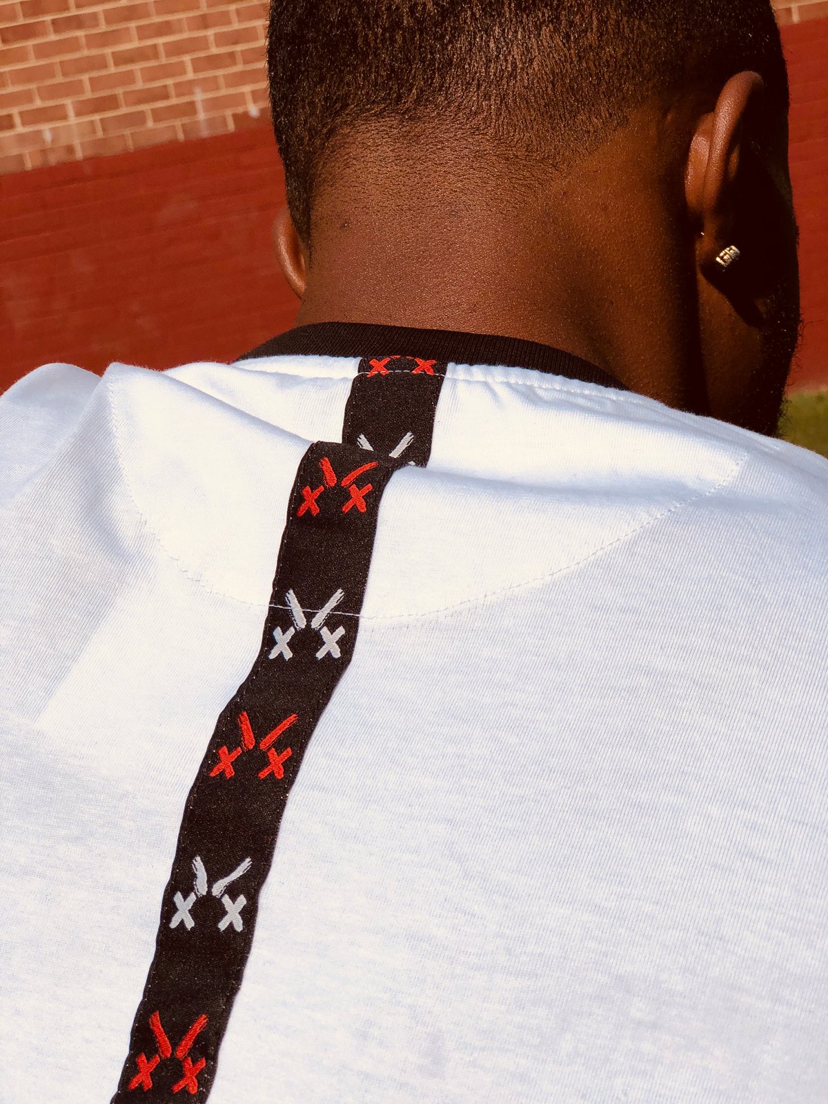 Image of XVX Face Embroidered With Woven Strip - Red