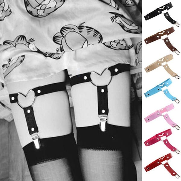 Image of Thigh Gift Elastic Leather Handmade Heart Punk Leg Rings