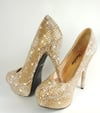 CLEARANCE: Gold Crystal Platform Heel Shoes. Size 5. 