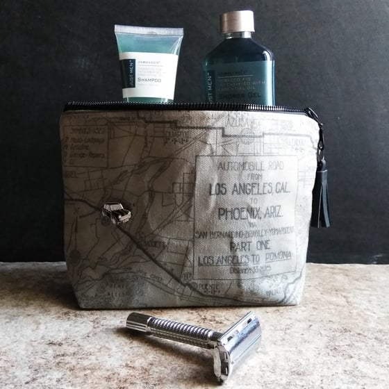 Image of VINTAGE LOS ANGELES - PHOENIX ROAD MAP WAXED CANVAS DOPP KIT / TOILETRY BAG / ZIPPERED POUCH