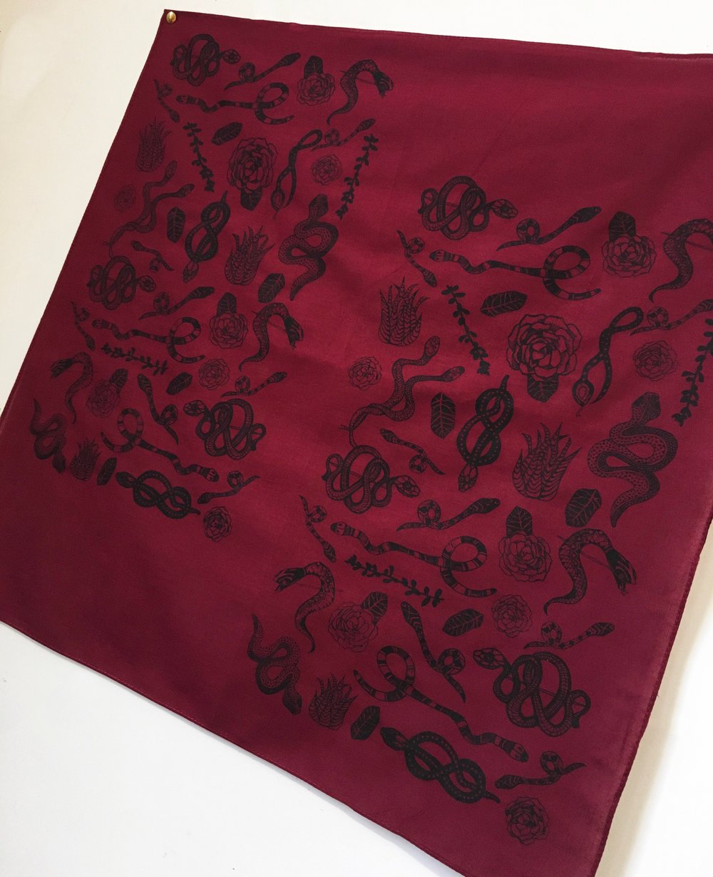 Snake Print Bandana in Burgundy and Black