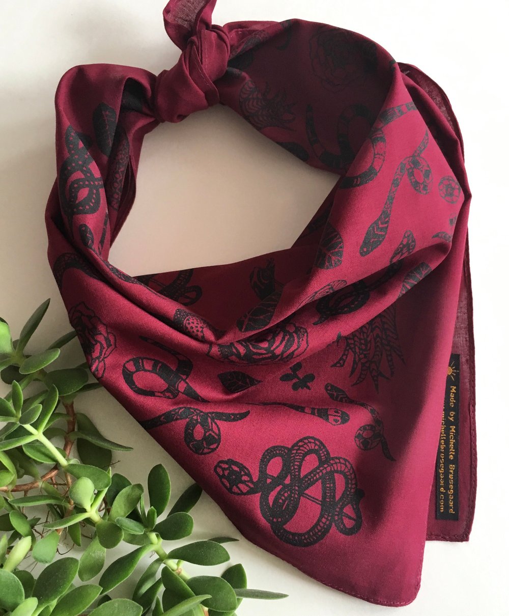 Snake Print Bandana in Burgundy and Black