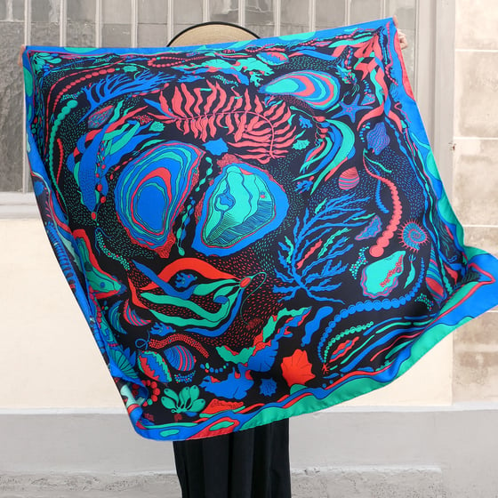 Image of The World is your Oyster Silk Scarf La Nuit