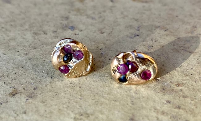 Gold embedded ruby sapphire studs 