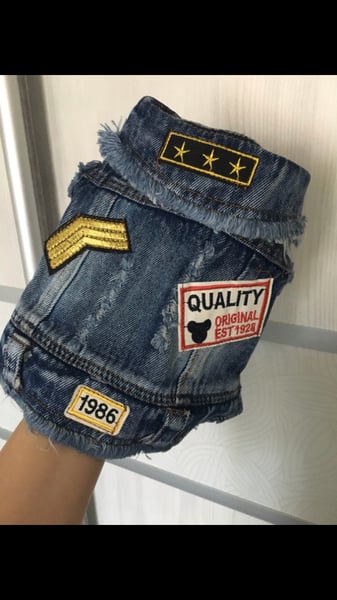 Image of Distressed "What's Your Rank" Denim Jacket
