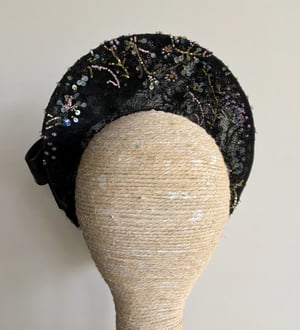 Image of Beaded halo w leather bow