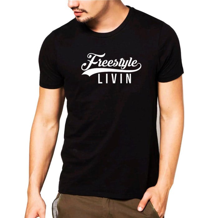 Image of Mens-Black Freestyle Livin T-Shirt  (Original Logo)