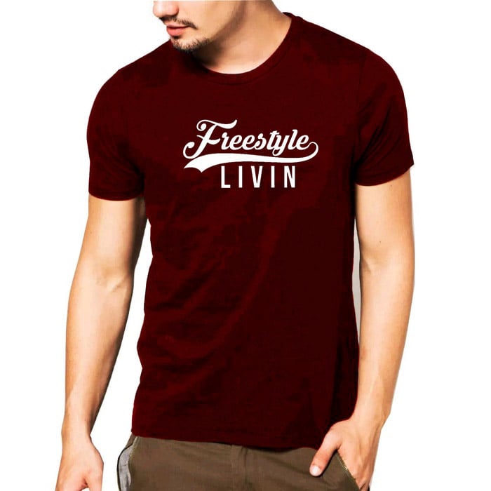 Image of Mens-Burgundy Freestyle Livin T-Shirt  (Original Logo)