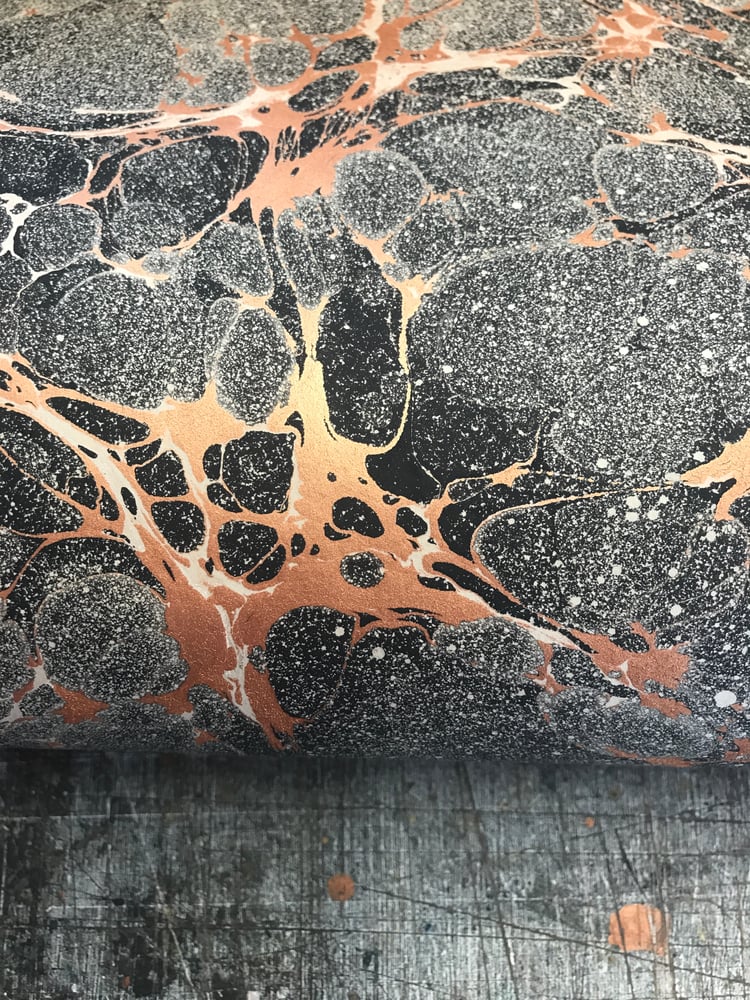 Image of Marbled Paper #65 'Copper Space' with metallic copper vein