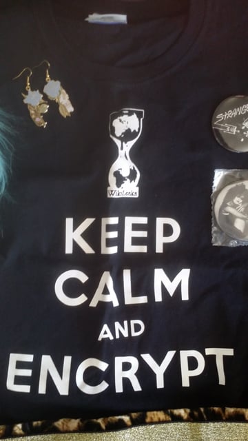 Image of Wikileaks size small "Keep Calm and Encrypt" t shirt 