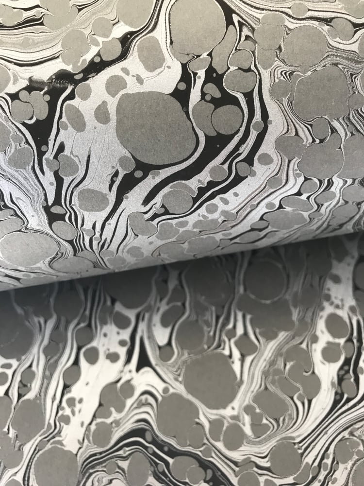 Image of Marbled Paper #89 'Black & Silver vein on Grey' 