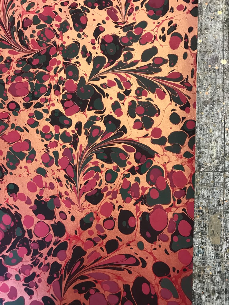 Image of Marbled Paper #45 'Gold Modern Floral on Red'