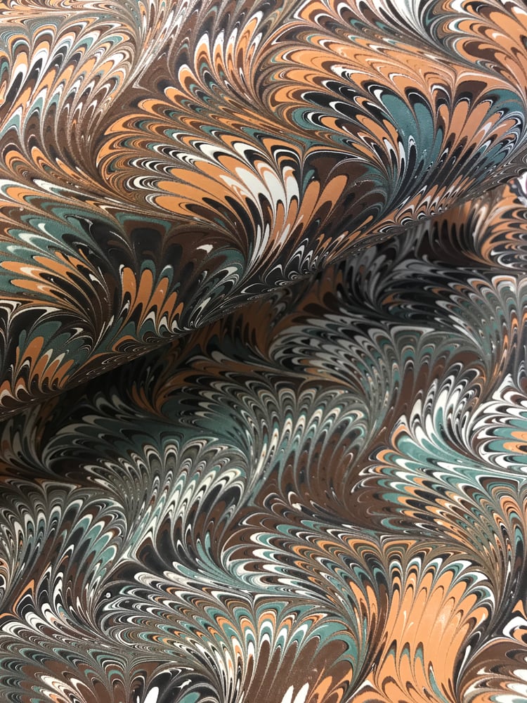 Image of Marbled Paper #41 'Green & Brown Traditional Wave'