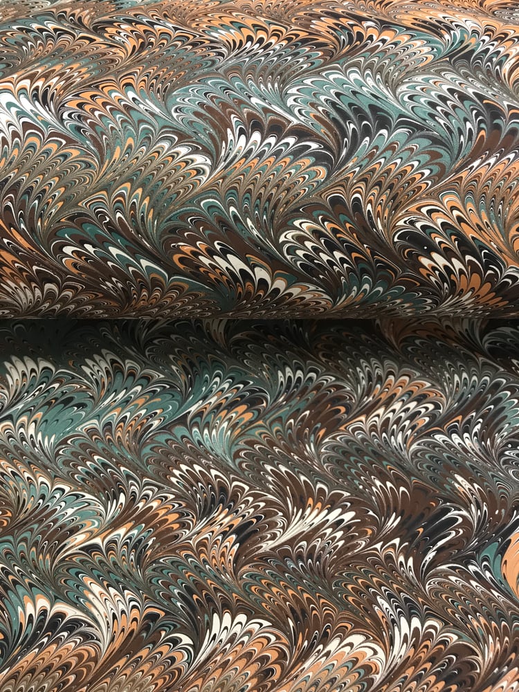 Image of Marbled Paper #41 'Green & Brown Traditional Wave'