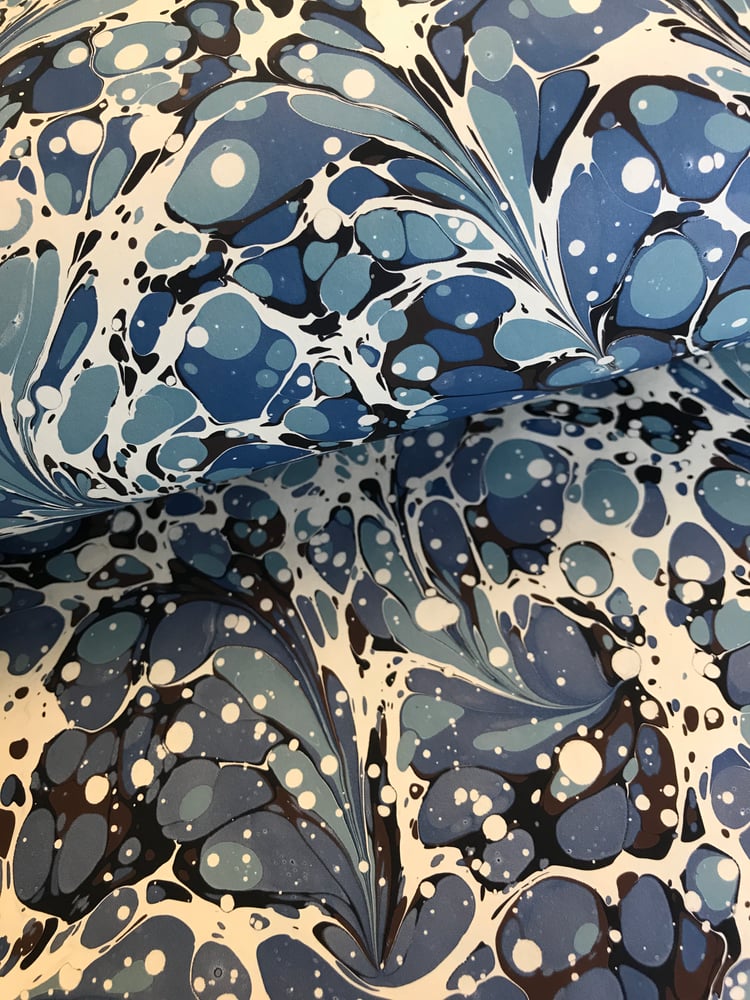 Image of Marbled Paper #52 modern blue floral 