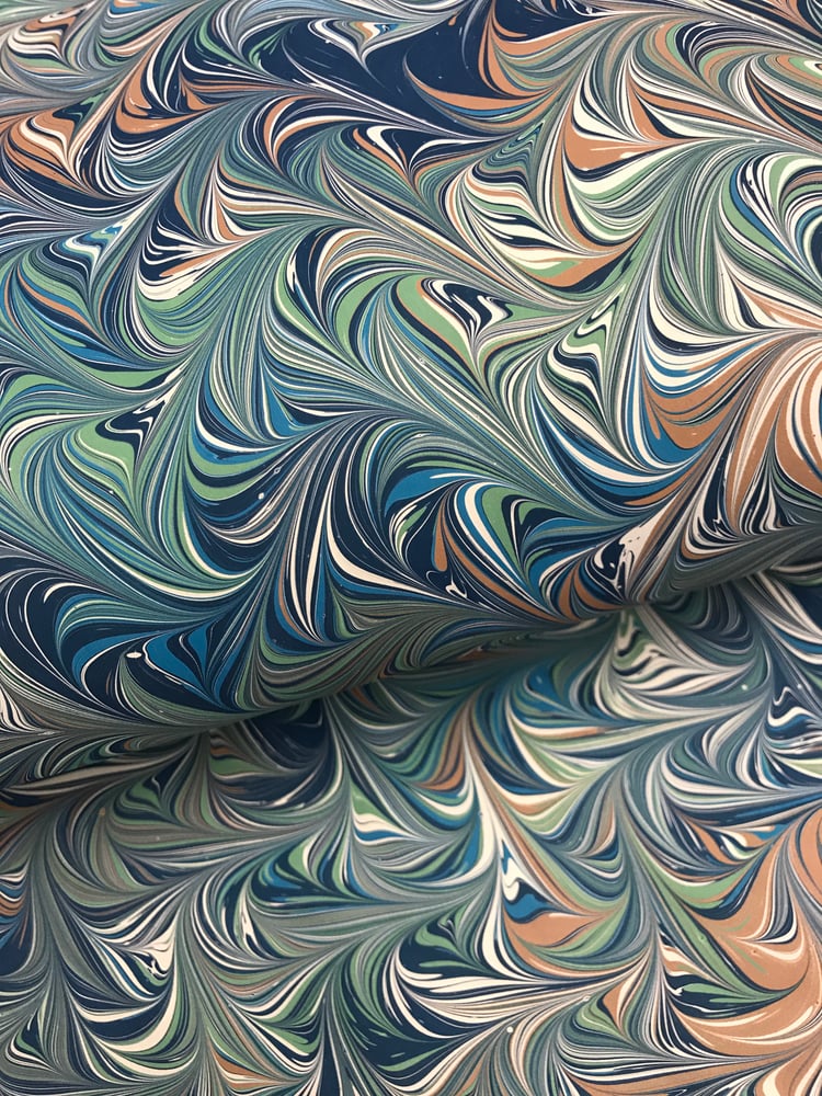 Image of Marbled Paper #62 Intricate combed - blue and green 