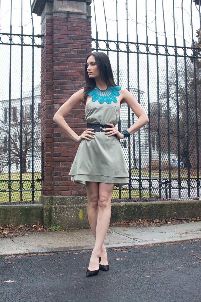 Image of Turquoise and Pearl Gray Monique Dress