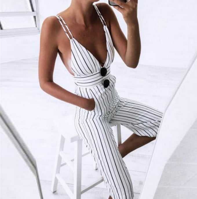Image of Fashion sexy harness stripe jumpsuits