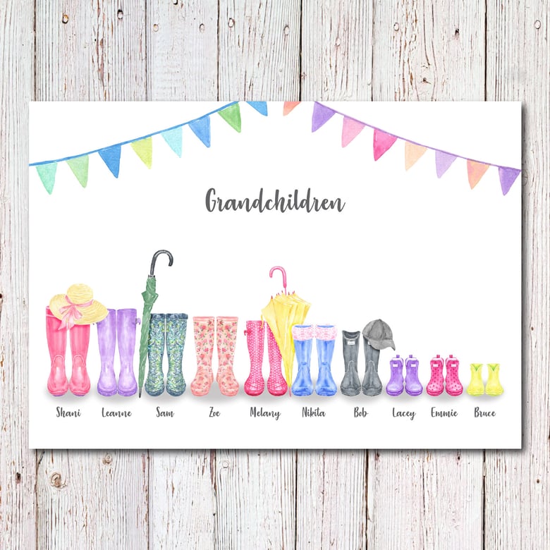 Image of Personalised Family/Grandchildren Wellies Print