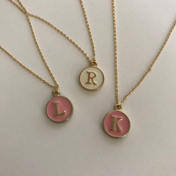 Image of Pink epoxy initial necklace