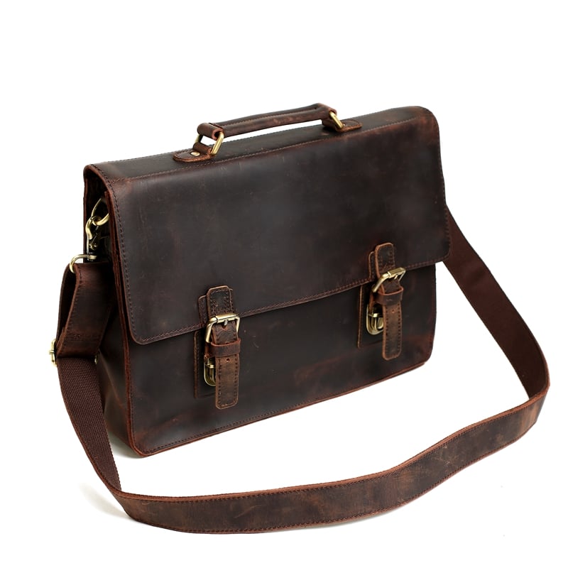 15'' Vintage Genuine Leather Briefcase, Messenger Bag, Laptop Bag 7035B ...