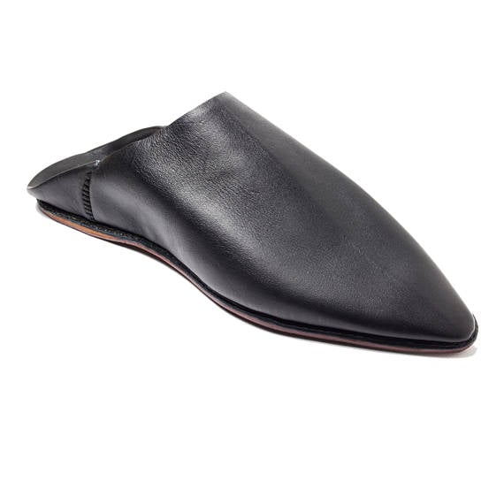 Handcrafted Pointed-toe Flat Mules Black Suede Moroccan 