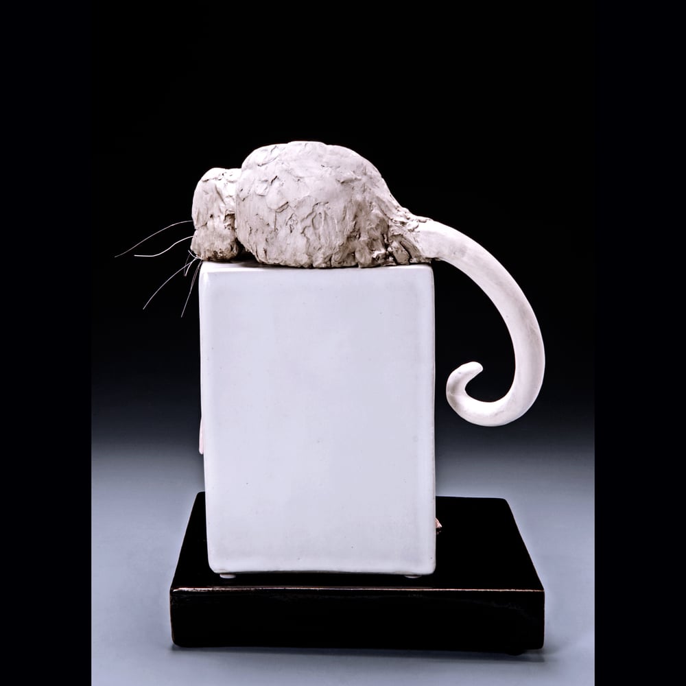 Image of Ceramic Cat Sculpture - Cat Stalking Mice
